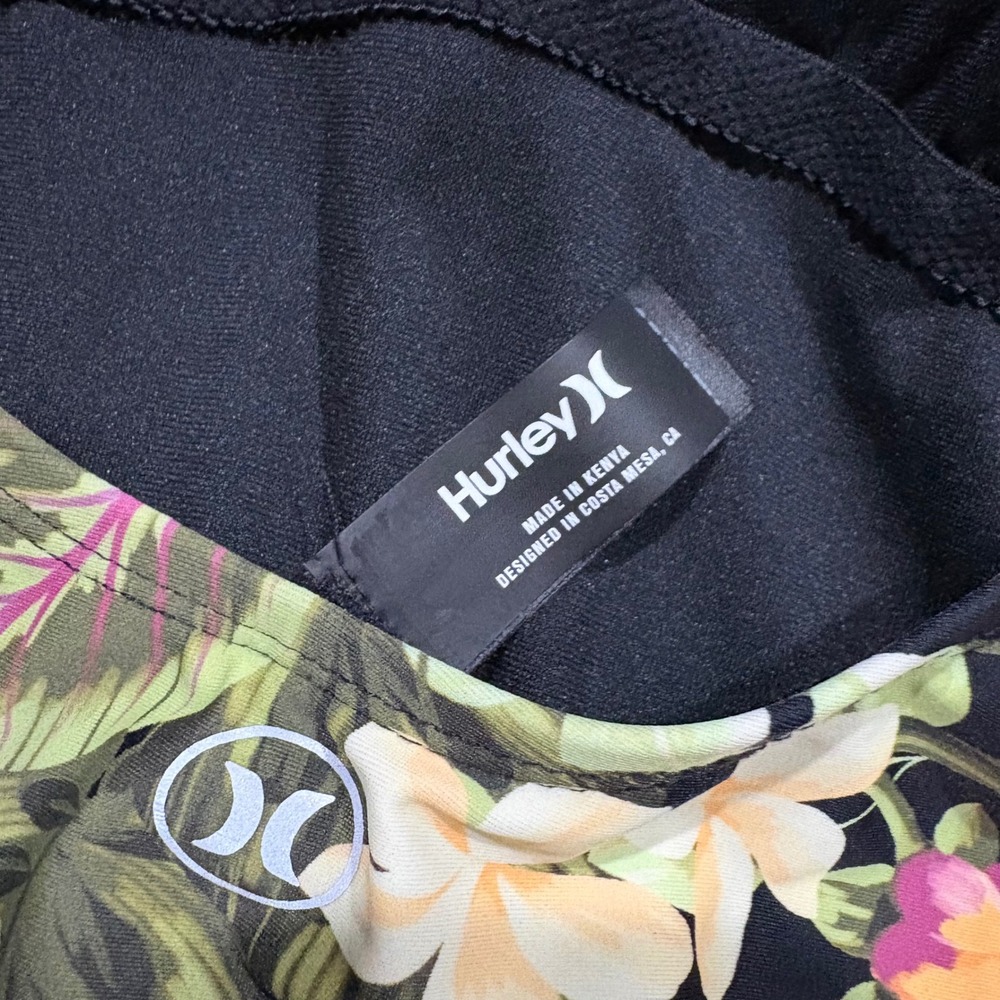 Hurley Tropical Floral One Piece Swimsuit Black XL Cross Back Built in Bra - Picture 3 of 8